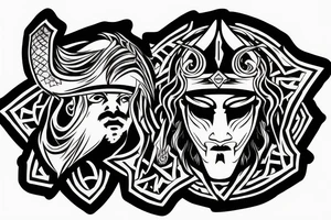 divine warrior wizard hood caduceus epic god face details legend tattoo idea