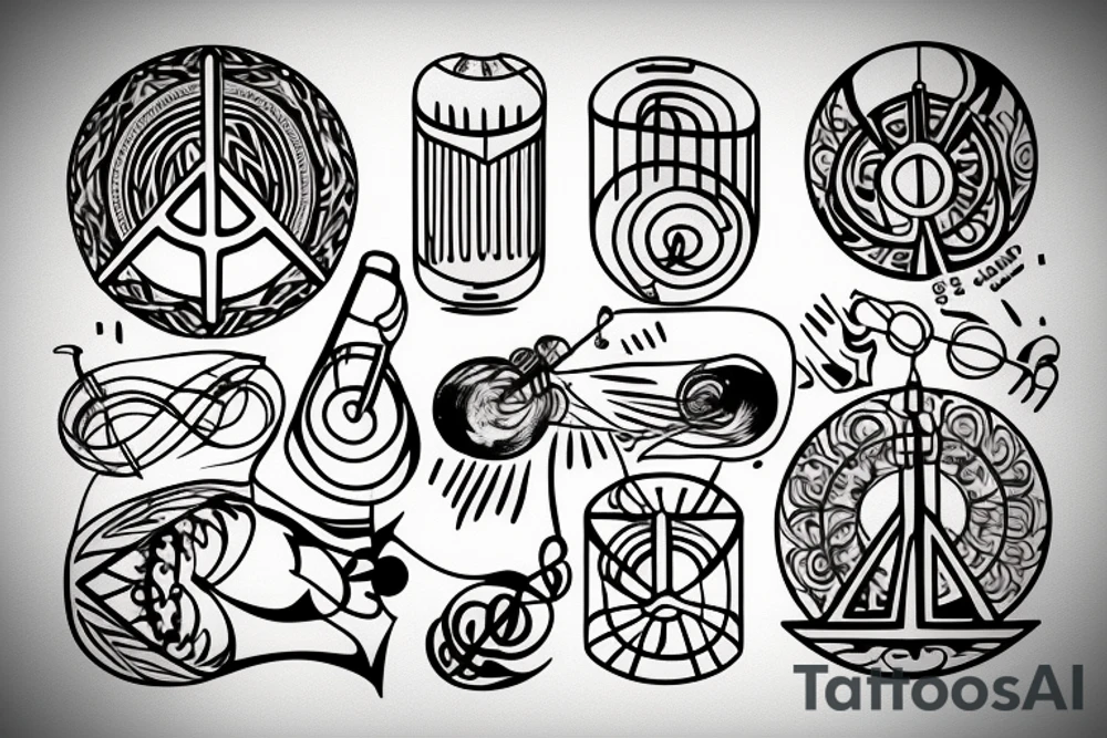 Music and peace and nature percussion instruments tattoo idea