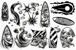 Wave with surf board and sunset tattoo idea