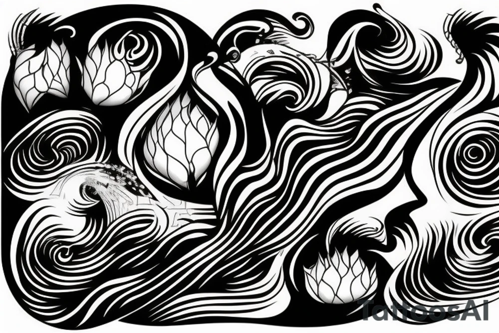 Wave whit sunset tattoo idea