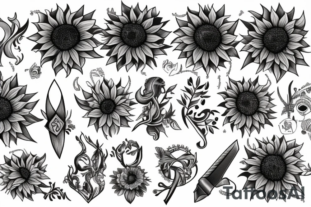 A dagger with sunflower tattoo idea