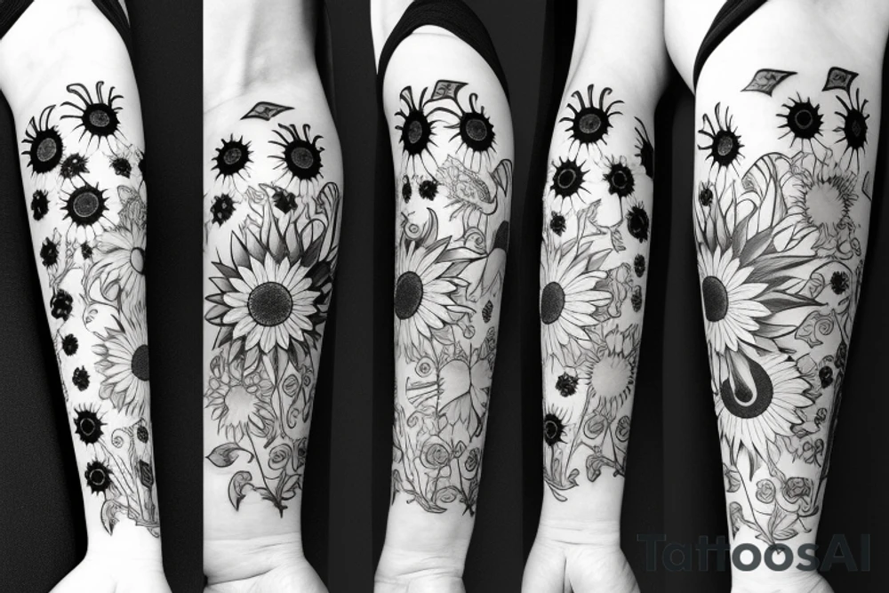 A dagger with sunflower's around it tattoo idea