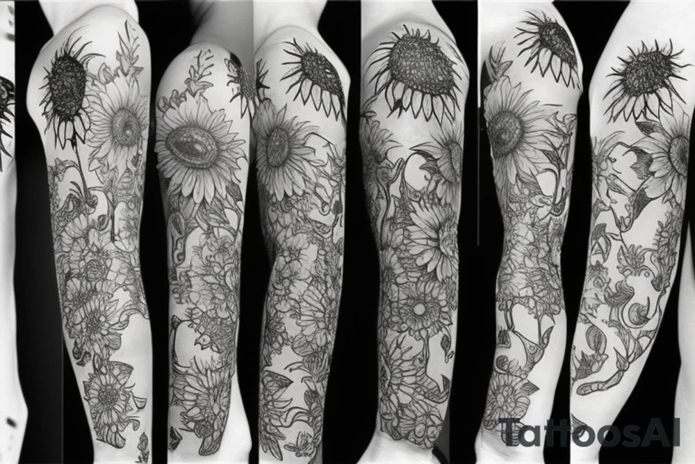 A dagger with sunflower's around it tattoo idea