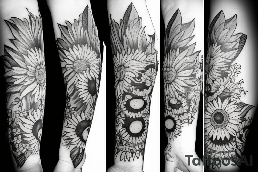 A dagger with sunflower's around it tattoo idea