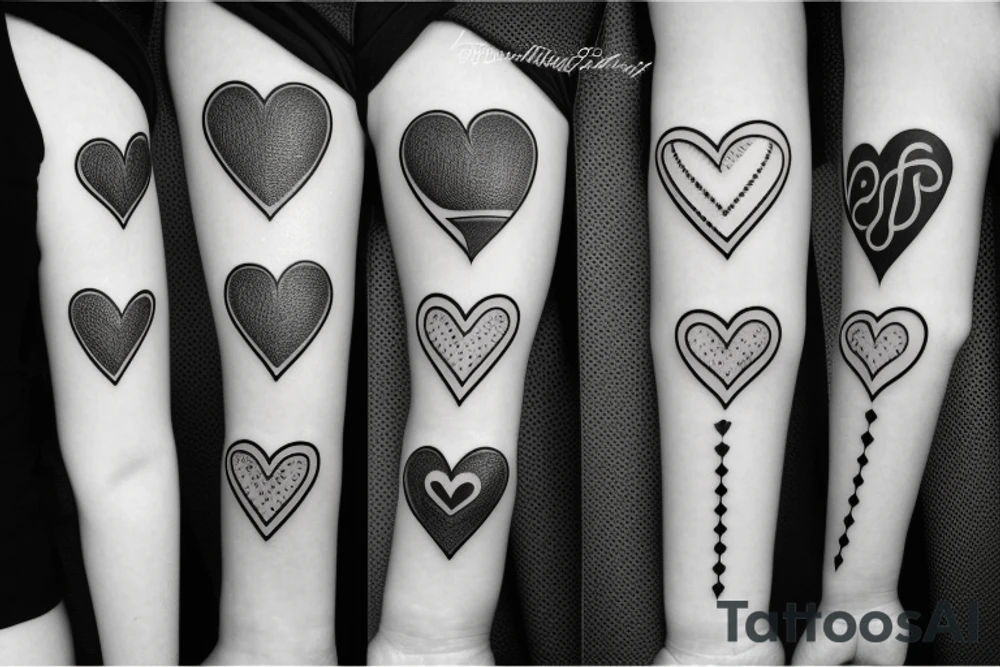 7 hearts in a row tattoo idea