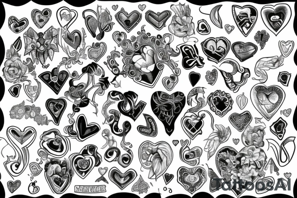 7 hearts disposed horizontally tattoo idea