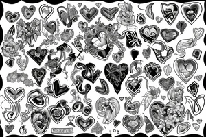 7 hearts disposed horizontally tattoo idea