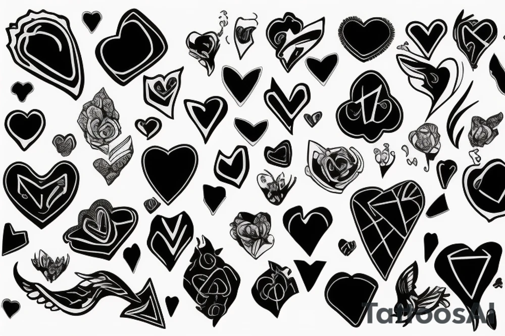 7 hearts disposed horizontally tattoo idea