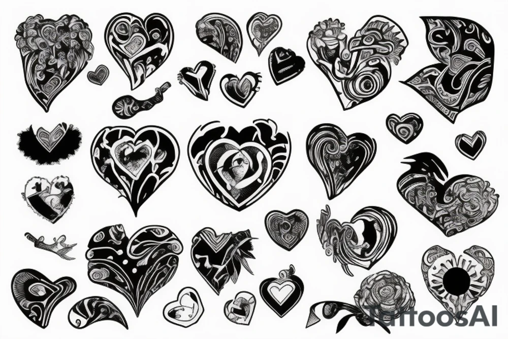 7 hearts disposed horizontally inside arm tattoo idea