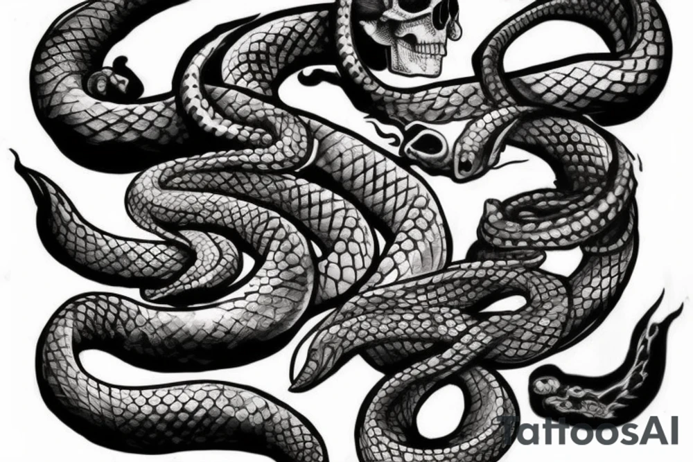 Skull, snake and flames tattoo idea