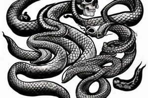 Skull, snake and flames tattoo idea