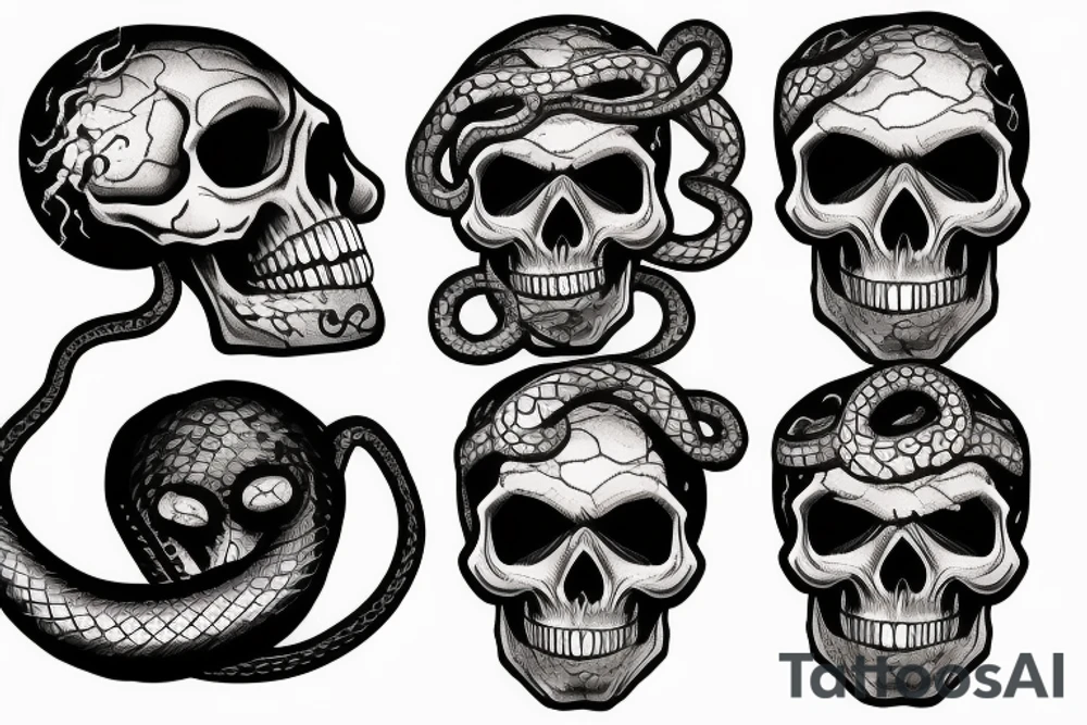 Skull, snake and flames tattoo idea
