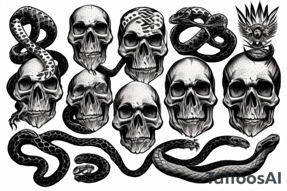 Skull, snake, fire tattoo idea