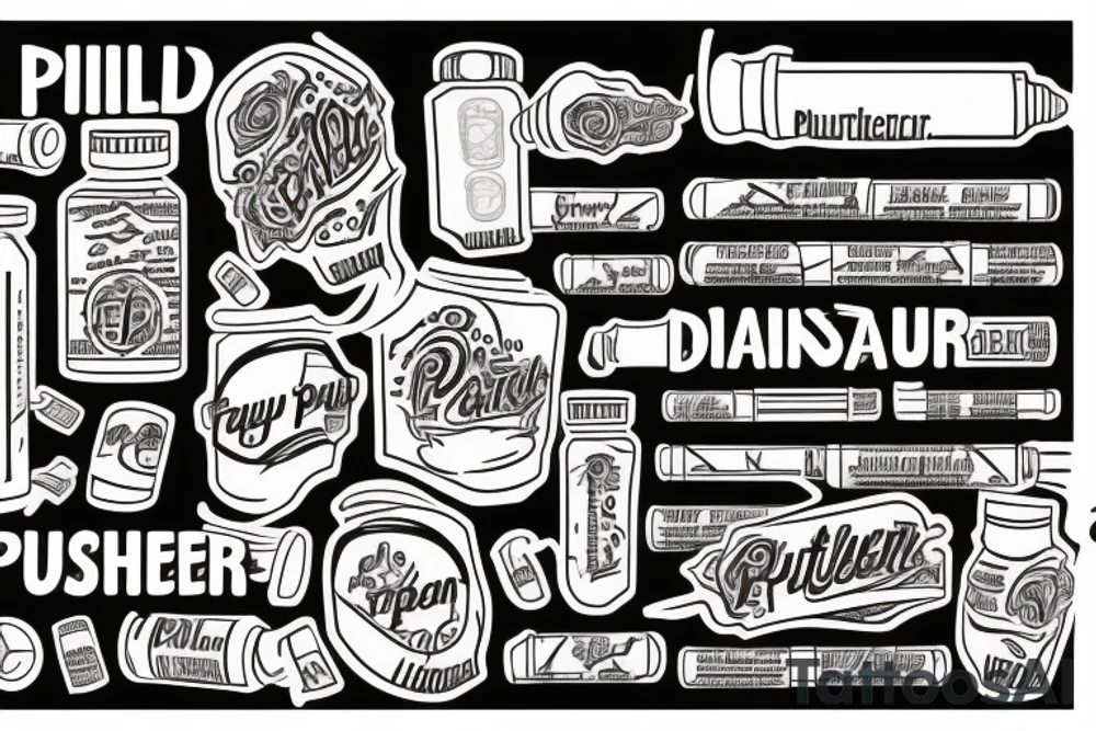 A western style tattoo with a pill bottle and the words "Pill Pusher" underneath tattoo idea