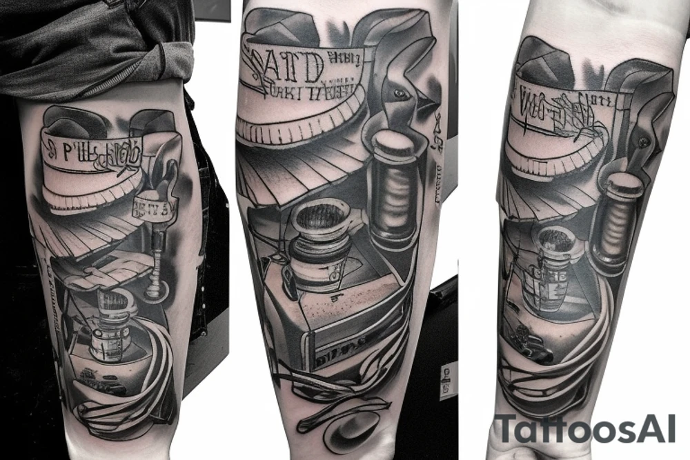 A western style tattoo with a pill bottle and the words "Pill Pusher" underneath tattoo idea