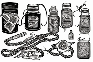 A western style tattoo with a pill bottle and a lasso tattoo idea