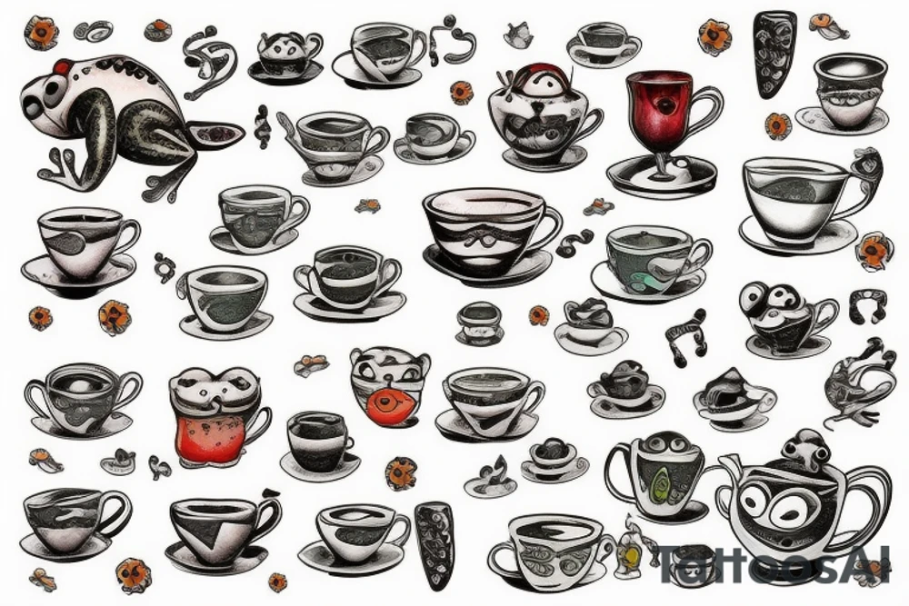 Frogs drinking tea tattoo idea
