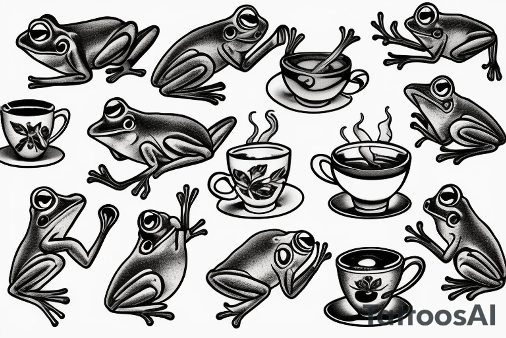 Frogs drinking tea tattoo idea