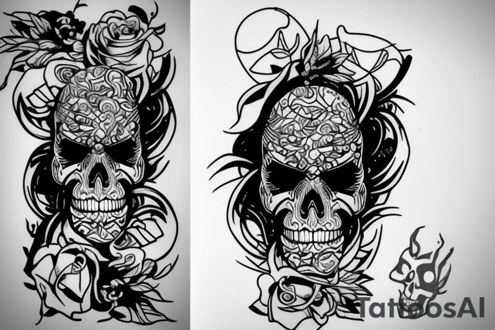 Cyber skull laughing tattoo idea