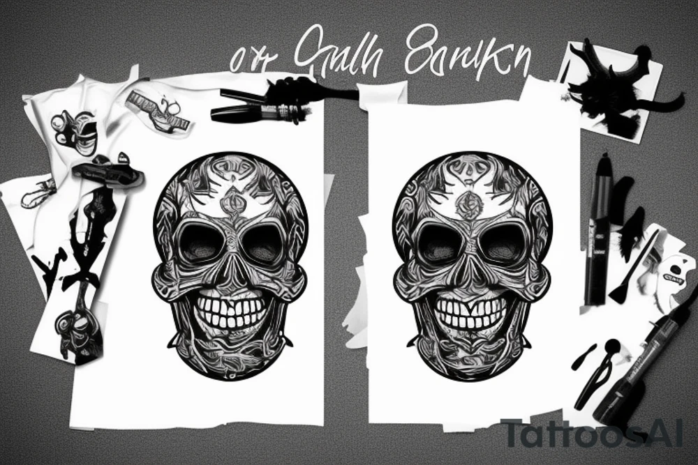 Cyber skull laughing tattoo idea