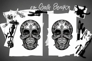 Cyber skull laughing tattoo idea