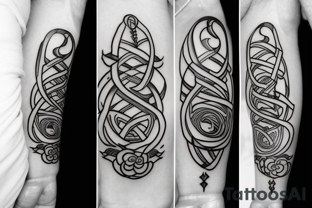 Caduceus staff with Flowers around it and an infinity symbol around it tattoo idea