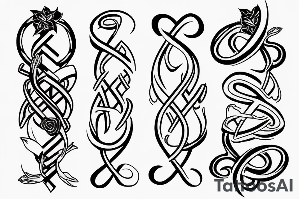 Caduceus staff with Flowers around it and an infinity symbol around it tattoo idea