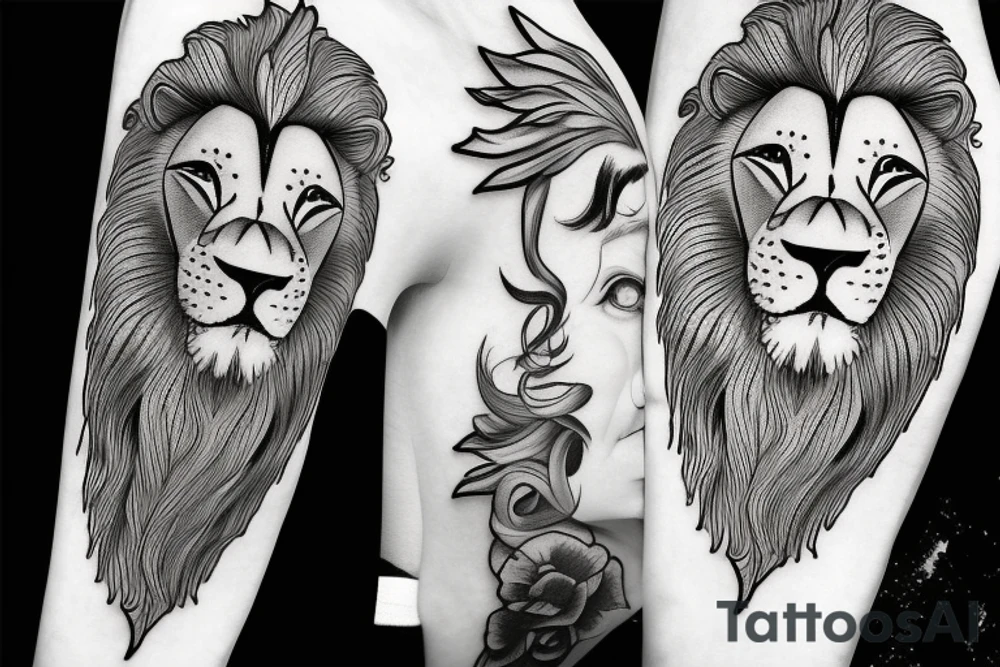 Lion and Jesus portrait tattoo idea