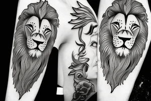 Lion and Jesus portrait tattoo idea