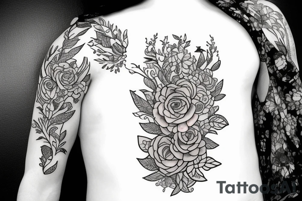 caduceus staff with flowers tattoo idea