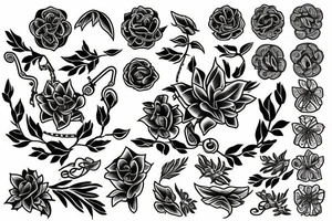 flowers surrounding a rod of asclepius tattoo idea
