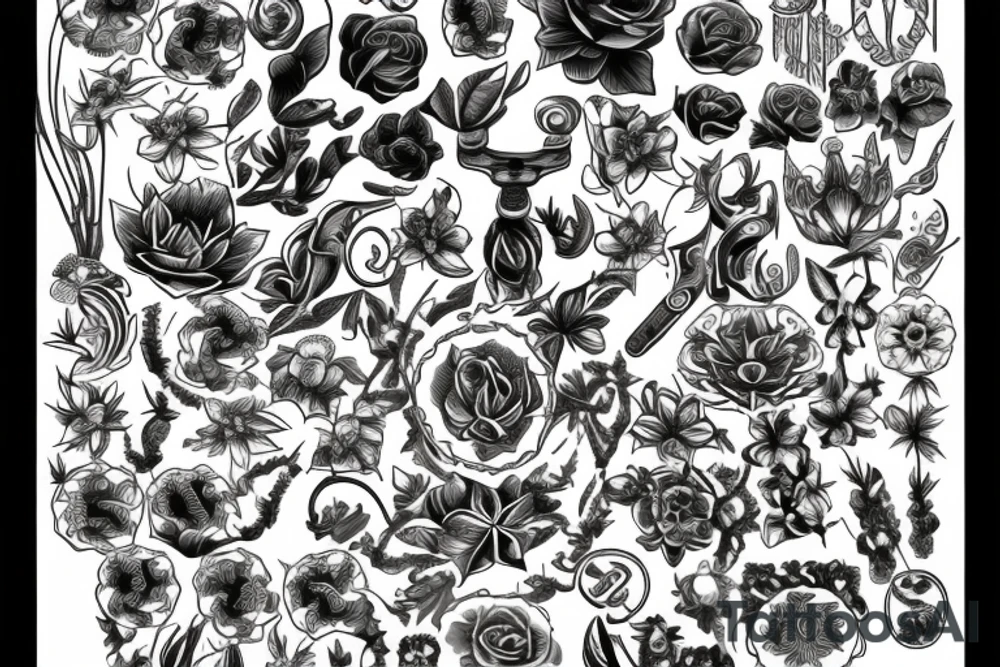 flowers surrounding a rod of asclepius tattoo idea