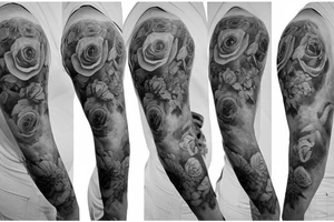 Guardian angel, roses, sleeve tattoo idea