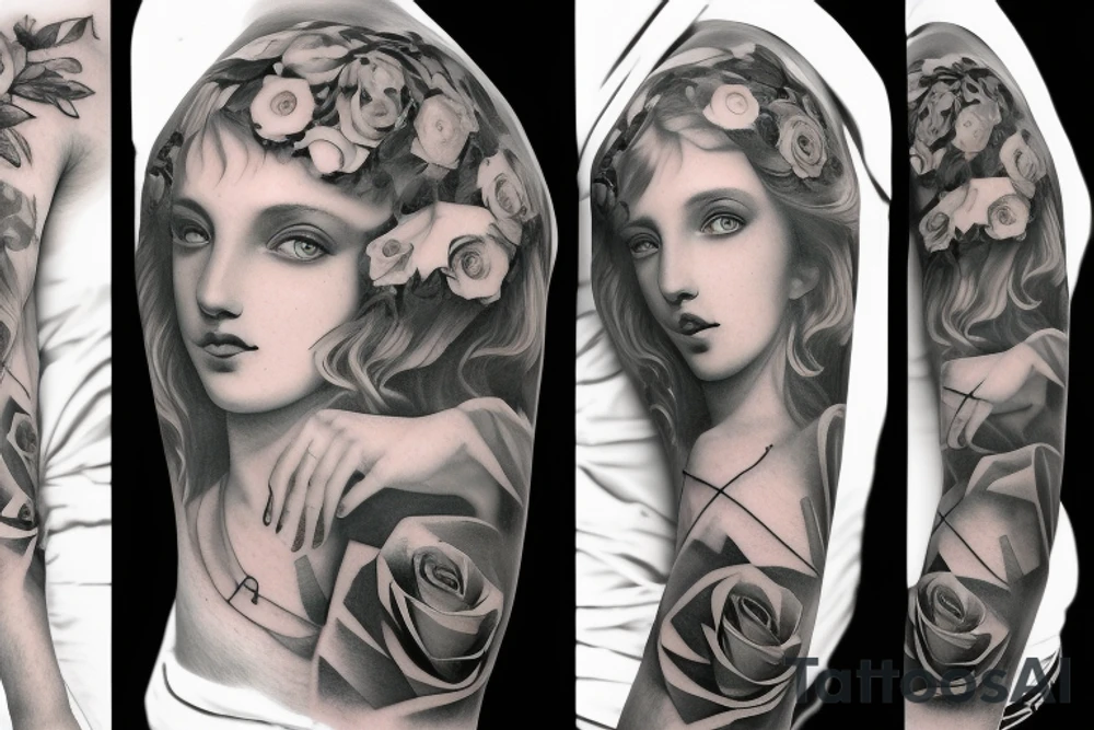 Guardian angel, roses, sleeve tattoo idea