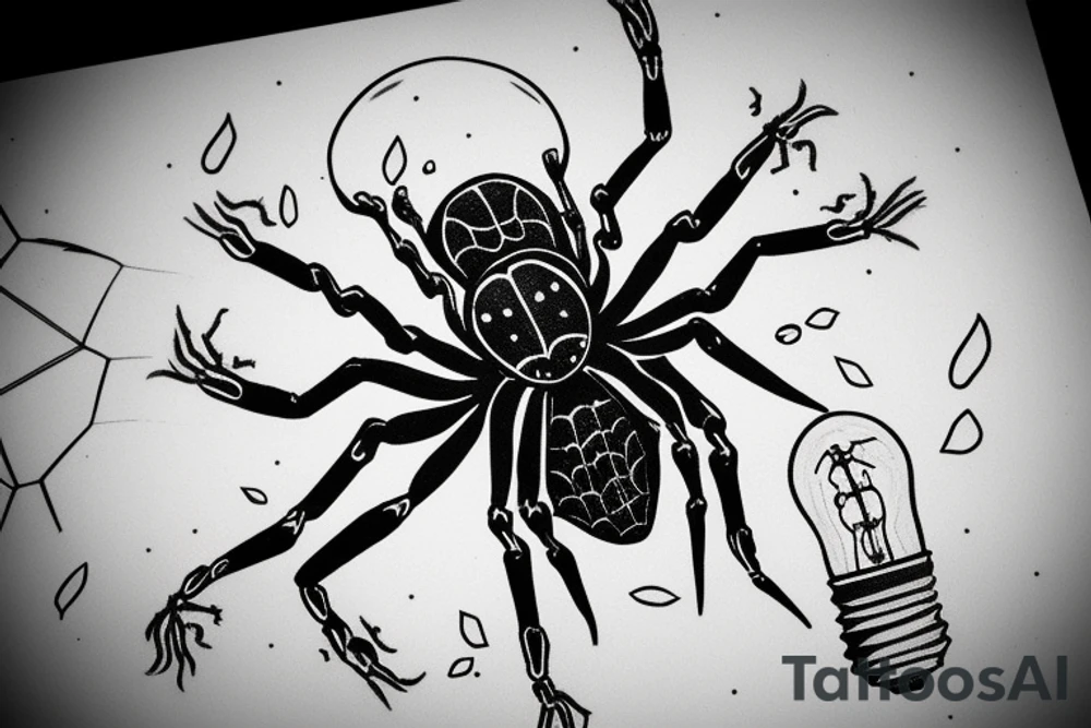 Big spider with a lightbulb as an abdomen tattoo idea