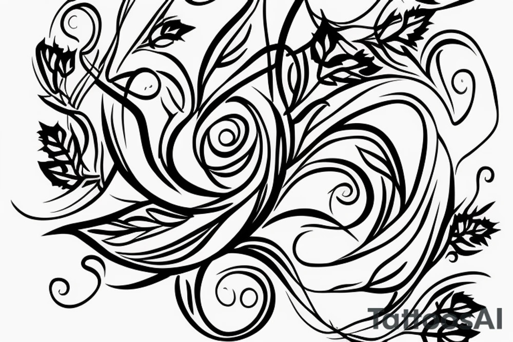 A tattoo stencil for a feminine black and Grey forearm tattoo of a long skinny snake wrapped around a pretty flower with leaves tattoo idea