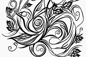 A tattoo stencil for a feminine black and Grey forearm tattoo of a long skinny snake wrapped around a pretty flower with leaves tattoo idea