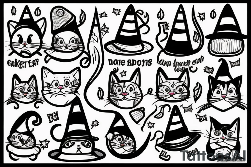 cartoon cat with wizard hat tattoo idea
