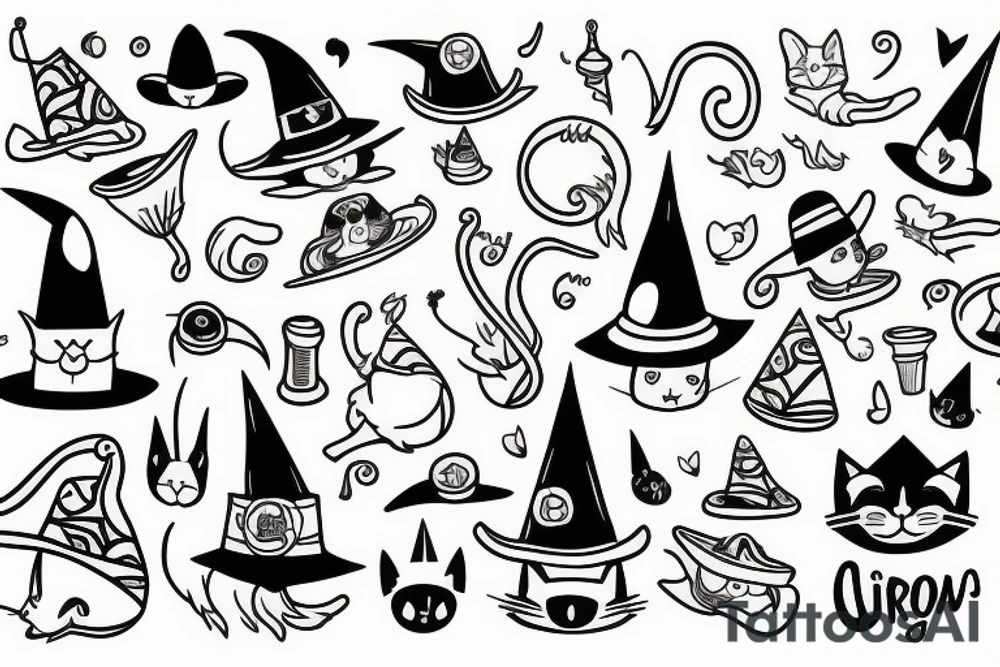 cartoon cat with wizard hat tattoo idea