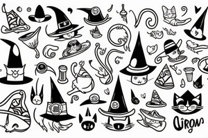 cartoon cat with wizard hat tattoo idea
