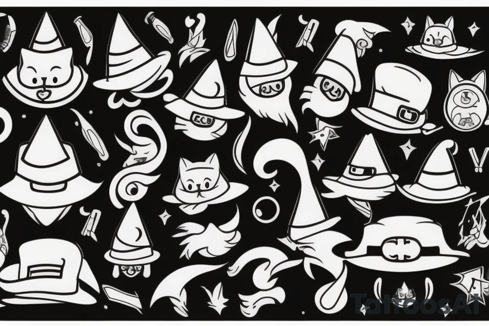 cartoon cat with wizard hat tattoo idea