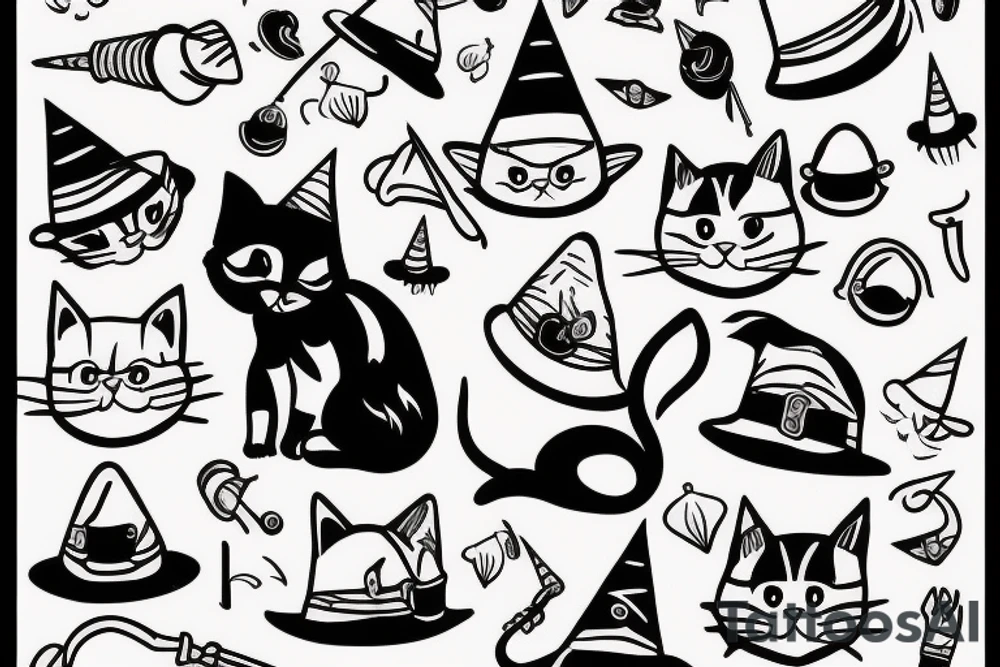 cartoon cat with wizard hat tattoo idea