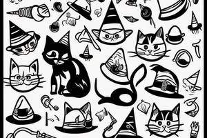 cartoon cat with wizard hat tattoo idea