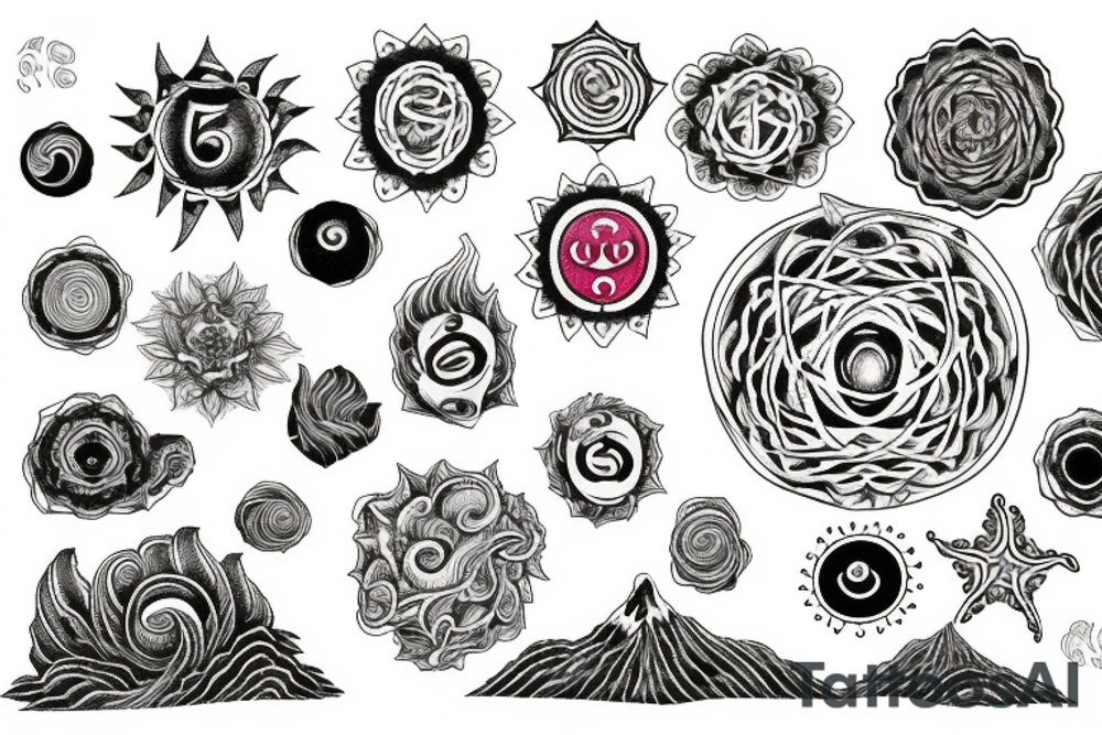 Seven chakras with the sea and travel tattoo idea