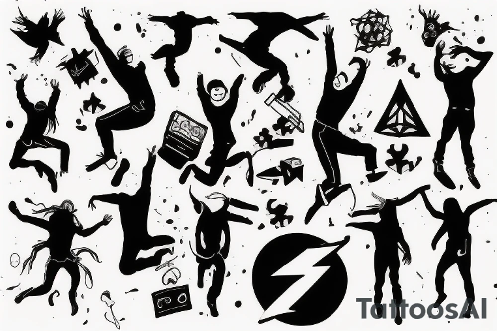 3 friends jumping from building to building tattoo idea