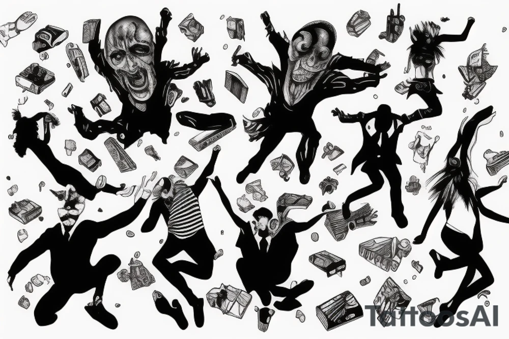 3 friends jumping from building to building tattoo idea