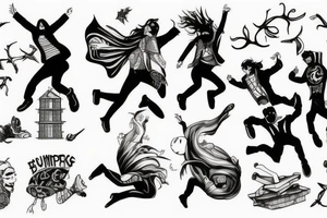 3 friends jumping from building to building tattoo idea