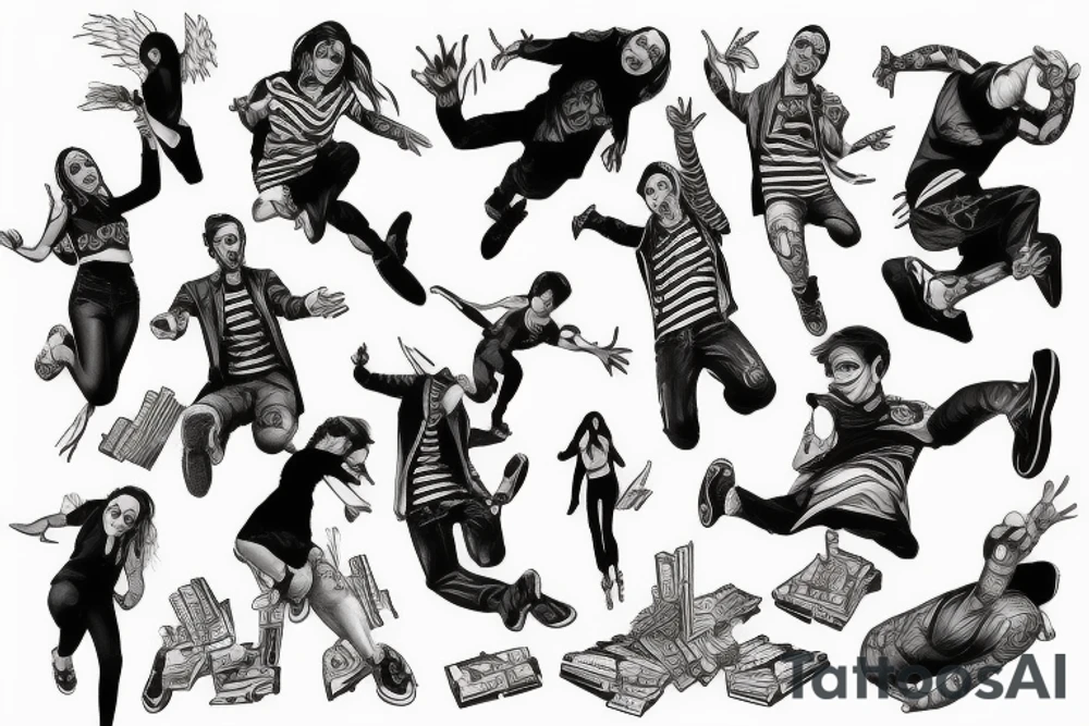 3 friends jumping from building to building tattoo idea