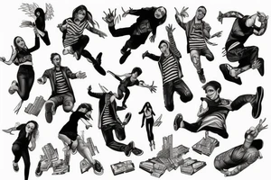 3 friends jumping from building to building tattoo idea