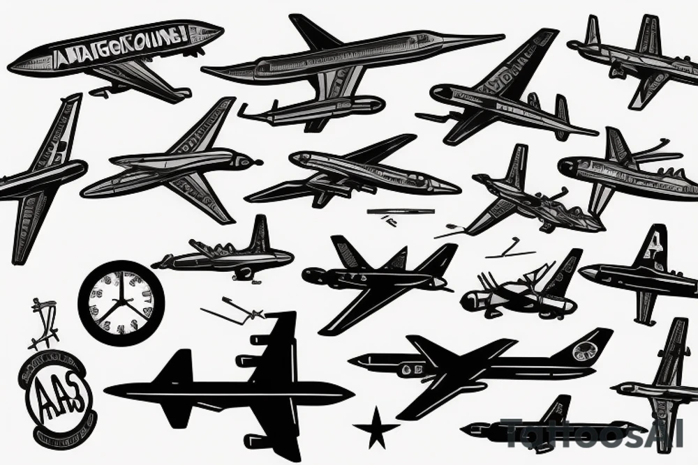 airplane with los angeles, san antonio, and atlanta coordinates tattoo idea